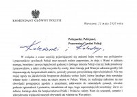 zdjęcie pisma adresowanego do policjantów i policjantek wszystkich garnizonów Policji podpisane przez Komendanta Głównego Policji