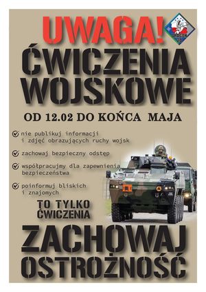 plakat informujący o ćwiczeniach wojskowych na terenie Polski