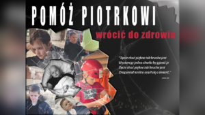 plakat do akcji pomocowej dotyczącej chorego dziecka policjanta na którym są jego zdjęcia