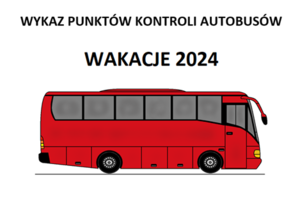 na zdjęciu widać rysunek czerwonego autobusu na białym tle a nad nim napis wykaz punktów kontroli autobusów 2024