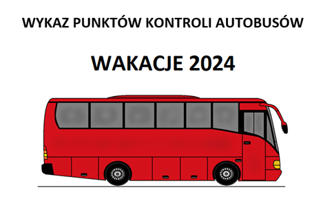 na zdjęciu widać rysunek czerwonego autobusu na białym tle a nad nim napis wykaz punktów kontroli autobusów 2024