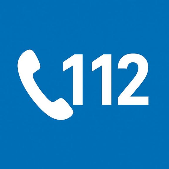 na niebieskim tle białe cyferki 112 oraz biała słuchawka