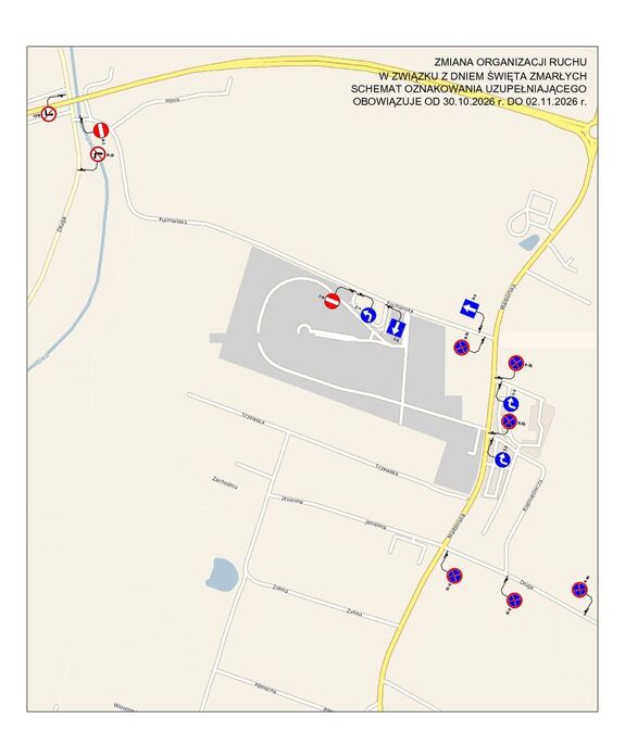 mapka rejonu kwidzyńskiego szpitala ze zmianami w ruchu